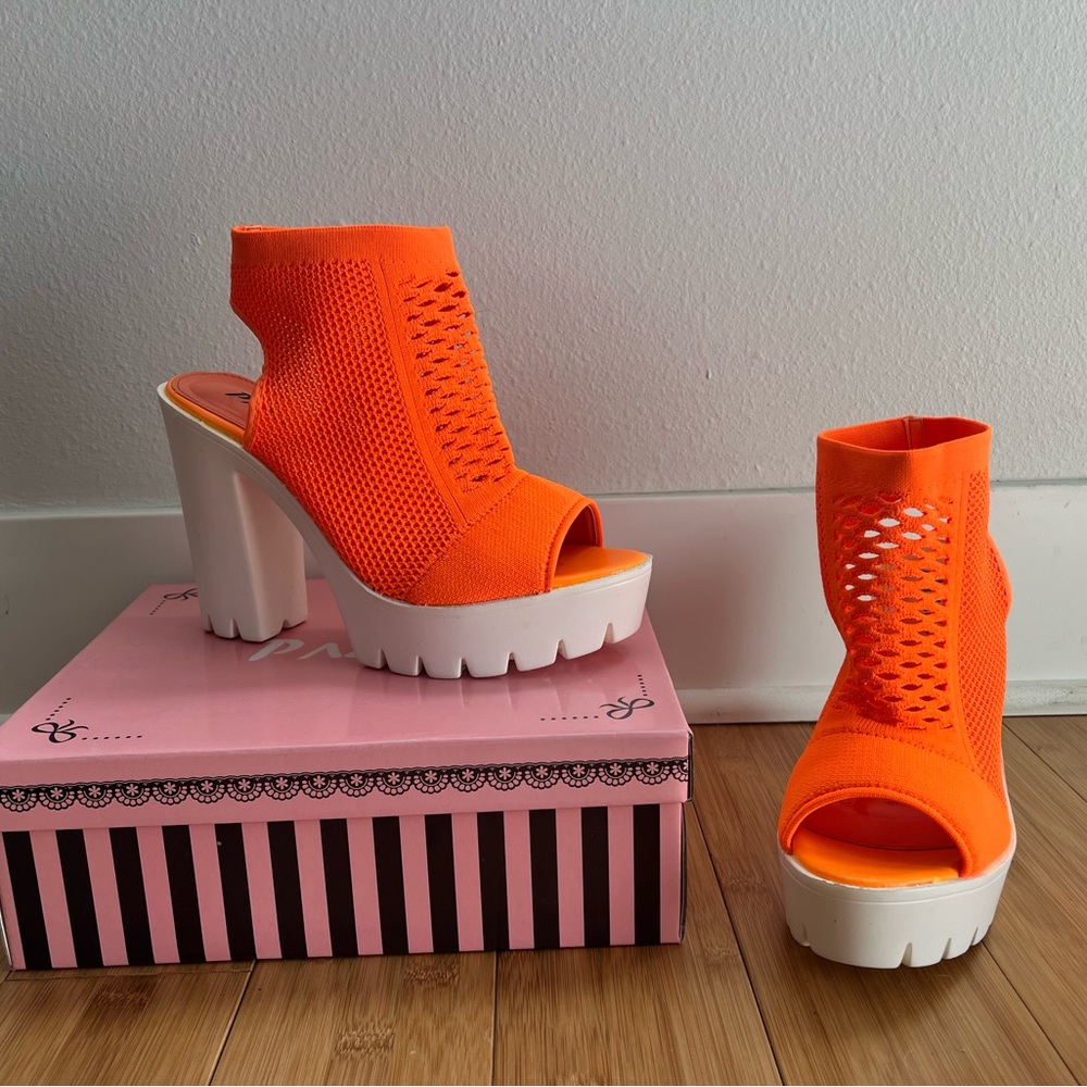 AKIRA Pazzle Neon Orange Chunky Platforms